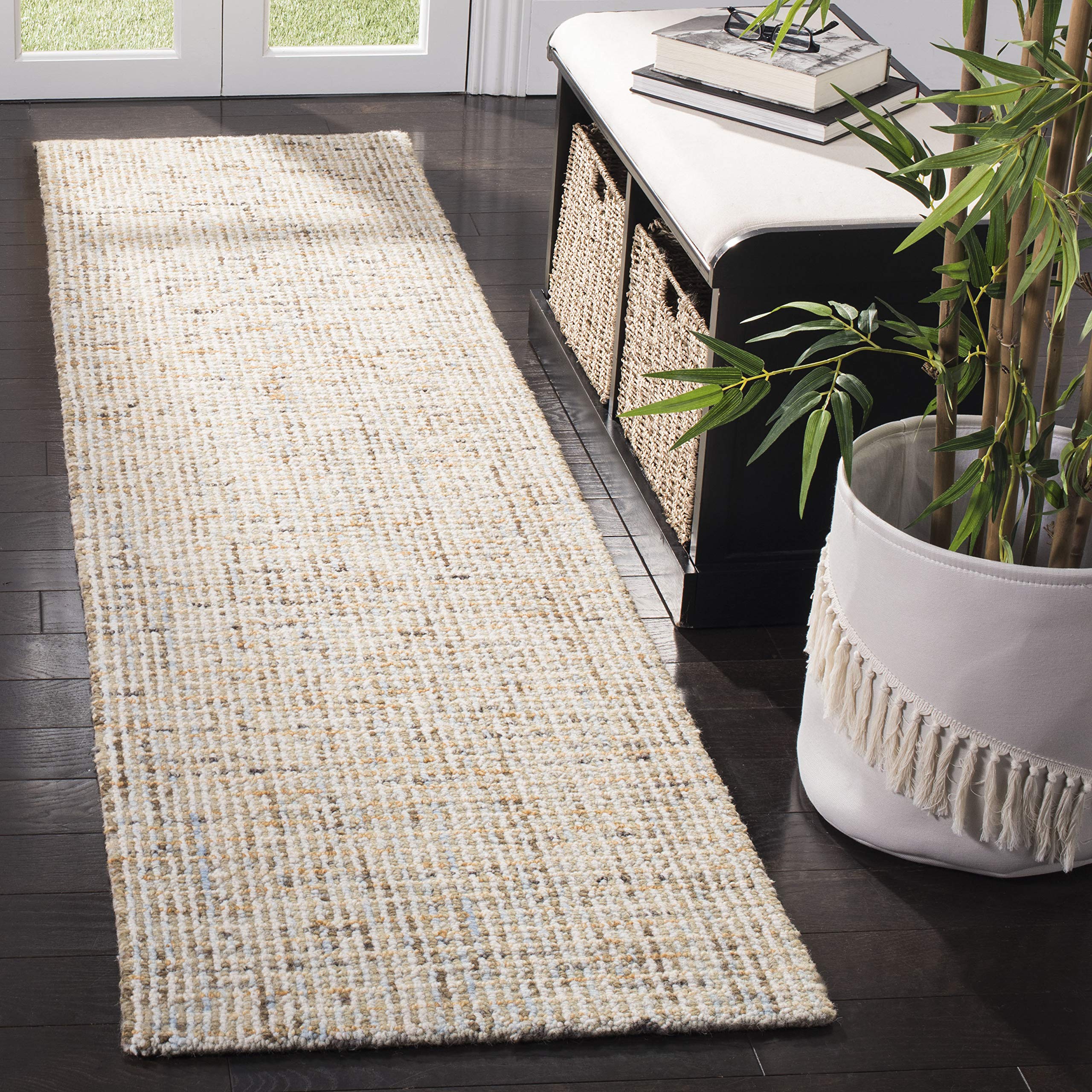 SAFAVIEH Abstract Collection Runner Rug - 2'3'' x 14', Gold & Blue, Handmade Wool, Ideal for High Traffic Areas in Living Room,